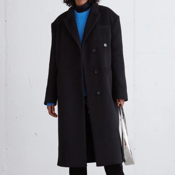 New W/O Tags: Oak + Fort Black Double-Breasted Wool Blend Coat Sz XXS-XS - Picture 1 of 5